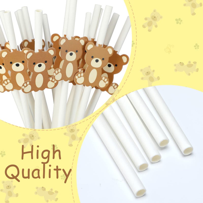 Skyley 100 Pcs Bear Paper Straws Little Cutie Straws Snowflake Disposable Drinking Paper Straws for Little Cutie Baby Shower White Brown - Image 3
