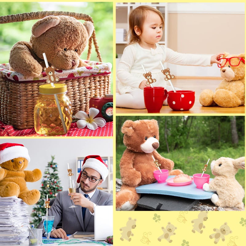 Skyley 100 Pcs Bear Paper Straws Little Cutie Straws Snowflake Disposable Drinking Paper Straws for Little Cutie Baby Shower White Brown - Image 5