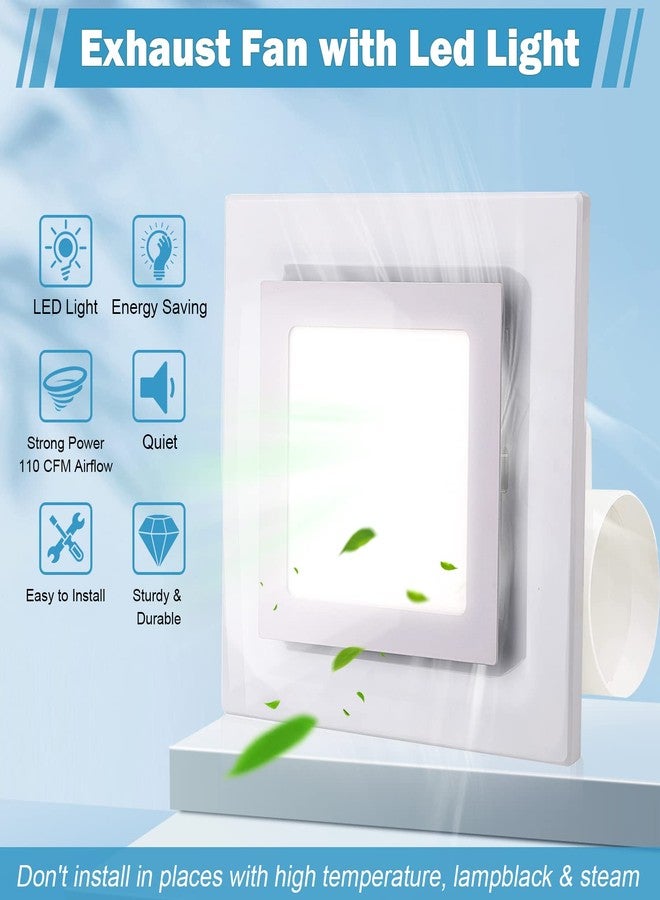 FEITON Bathroom Exhaust Fan with Light, Ceiling Mount, 110 CFM 1.0 Sones 4 Inch Duct, Quiet Square Bath Fan Light Combo, Shower Exhaust Fan with Light - Image 2