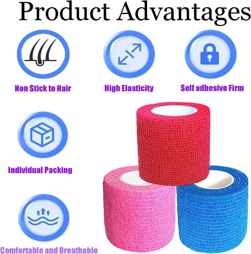 Kuanfine 3 Pack 2 Inches Self Adhesive Bandage Wrap Vet Wrap for Pets Stretch Self Adherent Tape Cohesive Wrap for Athletic Sports Wrist and AnkleMulti Colors - Image 3