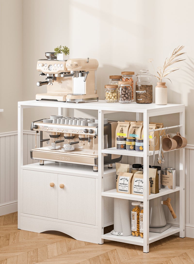 FAMAPY Kitchen Storage Rack,Coffee Croner Table,Microwave Stand with Storage Cabinet &5 Hooks,Coffee Bar Cabinet,3-Tier Kitchen Cabinet for Spices, Pots(White) - Image 1