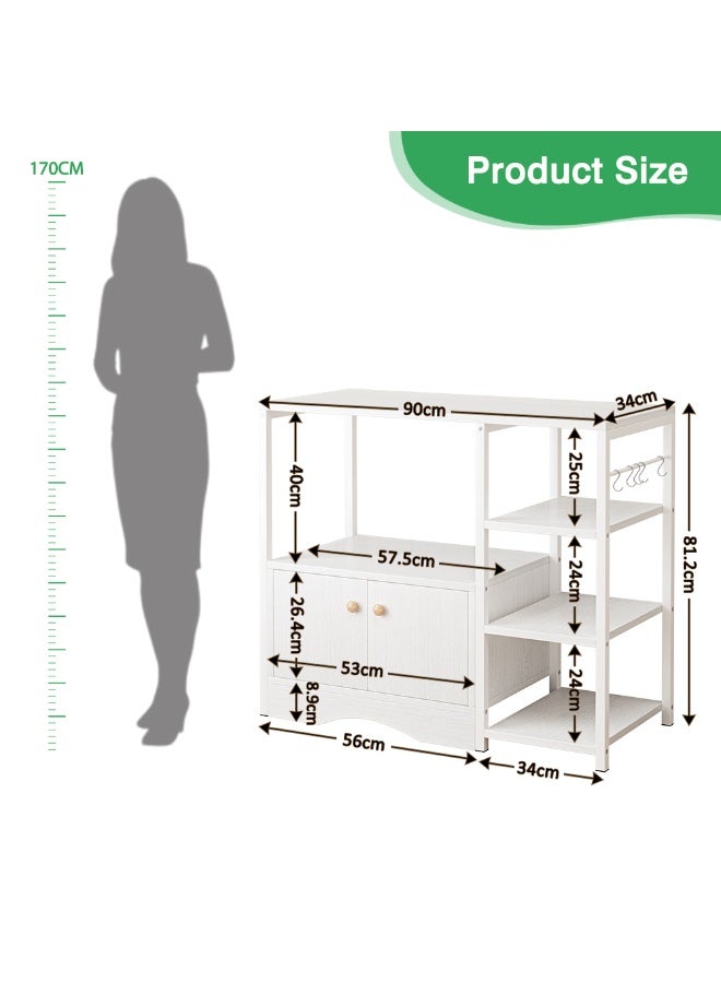 FAMAPY Kitchen Storage Rack,Coffee Croner Table,Microwave Stand with Storage Cabinet &5 Hooks,Coffee Bar Cabinet,3-Tier Kitchen Cabinet for Spices, Pots(White) - Image 2