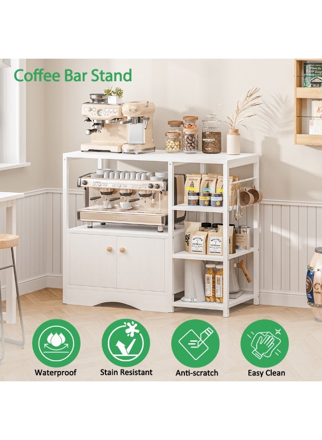 FAMAPY Kitchen Storage Rack,Coffee Croner Table,Microwave Stand with Storage Cabinet &5 Hooks,Coffee Bar Cabinet,3-Tier Kitchen Cabinet for Spices, Pots(White) - Image 3