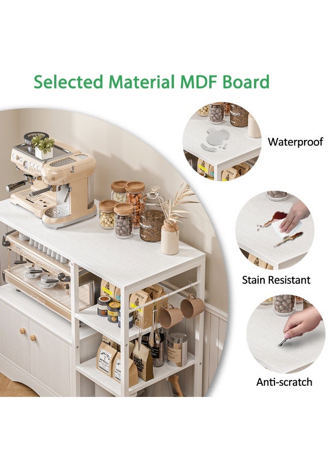 FAMAPY Kitchen Storage Rack,Coffee Croner Table,Microwave Stand with Storage Cabinet &5 Hooks,Coffee Bar Cabinet,3-Tier Kitchen Cabinet for Spices, Pots(White) - Image 4