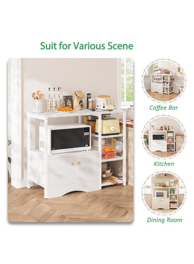 FAMAPY Kitchen Storage Rack,Coffee Croner Table,Microwave Stand with Storage Cabinet &5 Hooks,Coffee Bar Cabinet,3-Tier Kitchen Cabinet for Spices, Pots(White) - Image 5