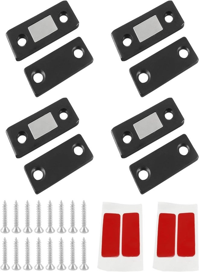 Boniry Magnetic Door Catch,Ultra Thin Cabinet Magnetic Catch with Strong Adhesive Sticker & Screws, Slim Drawer Magnets Locks Furniture Safety Latches (Black, 4) - Image 1
