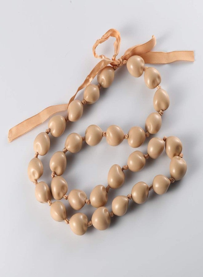 BNQL Chunky Hawaiian Kukui Nut Lei Necklace with Ribbon Bow Closure Graduation Gift (beige) - Image 3