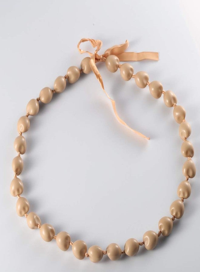 BNQL Chunky Hawaiian Kukui Nut Lei Necklace with Ribbon Bow Closure Graduation Gift (beige) - Image 4