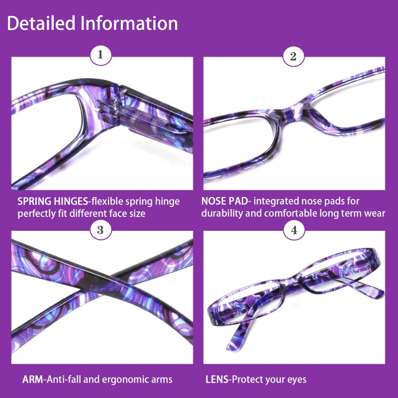 Kerecsen 4 Pack Reading Glasses For Women Spring Hinge Ladies Readers Reading Eyeglasses (Colourful-4  2.00) - Image 4