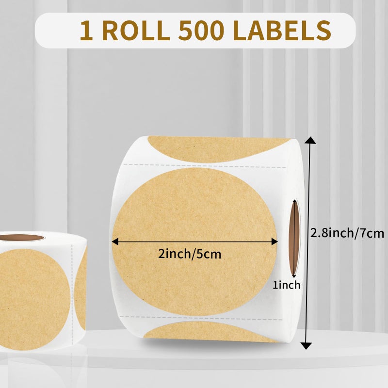 starboling Thermal Labels,2 Inch Kraft Paper Color Round Thermal Printer Stickers,Self-Adhesive Round Direct Thermal Labels,Thermal Stickers for DIY Logo Design,Name Tag (500/Roll - Image 2