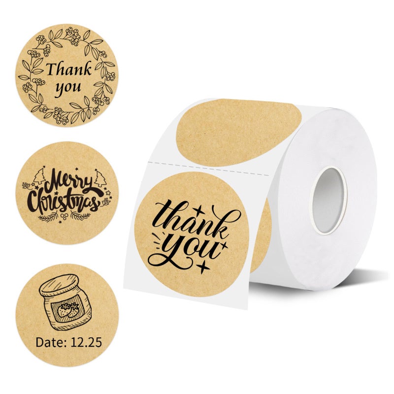 starboling Thermal Labels,2 Inch Kraft Paper Color Round Thermal Printer Stickers,Self-Adhesive Round Direct Thermal Labels,Thermal Stickers for DIY Logo Design,Name Tag (500/Roll - Image 1