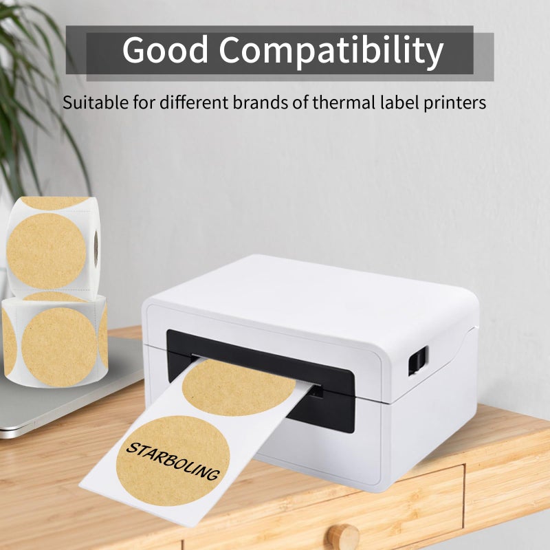 starboling Thermal Labels,2 Inch Kraft Paper Color Round Thermal Printer Stickers,Self-Adhesive Round Direct Thermal Labels,Thermal Stickers for DIY Logo Design,Name Tag (500/Roll - Image 4