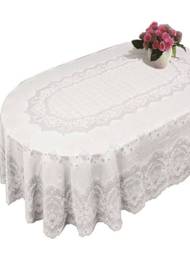 غطاء طاولة زوودوكو، مفرش طاولة منزلي، بيضاوي/مستطيل، بلاستيكي، بنقشة دانتيل، أبيض