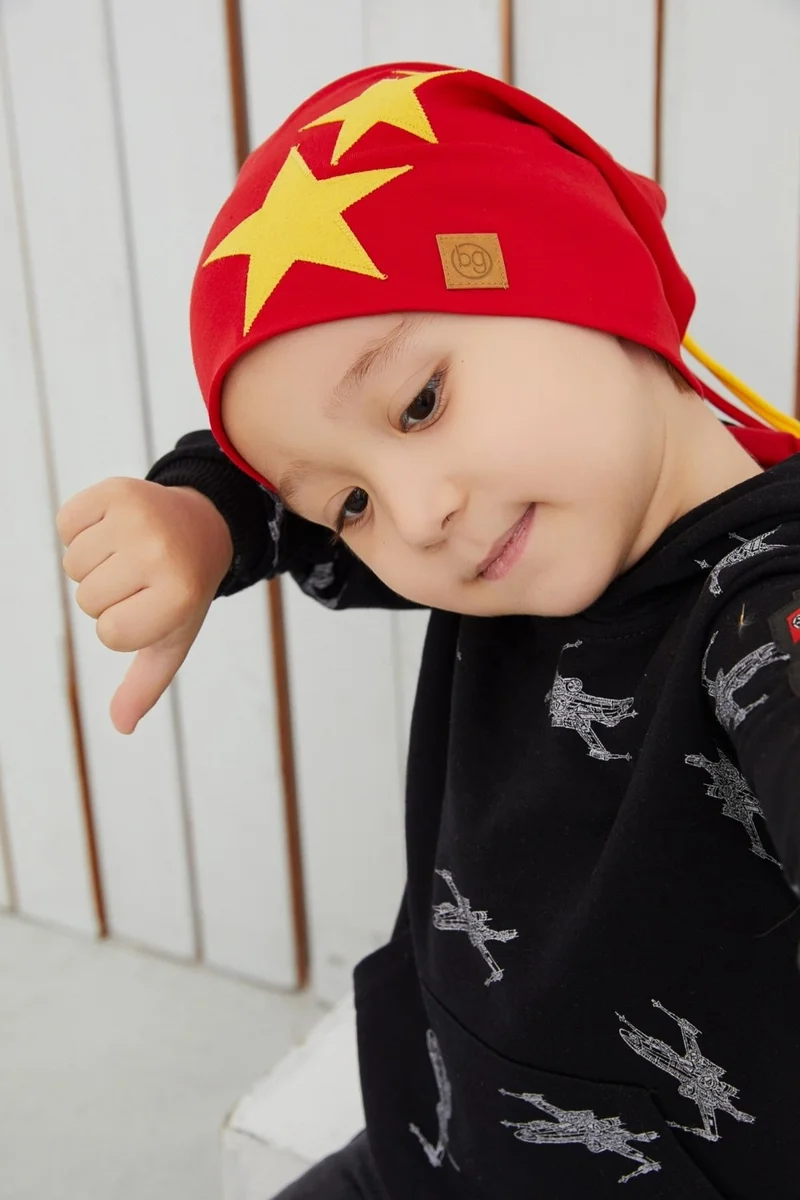 بيبيجيز Yellow Red Fanatic Hat Beanie Soft Double Layer Sports Cotton Combed Cotton