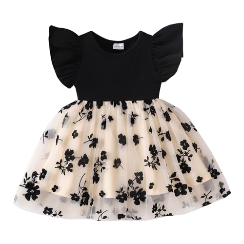 TENTIDE Baby Girl Butterfly Dress Tutu Ruffle Sleeveless Dresses Photograph Party Outfits Birthday Gift(0-3 Months,Black Flower) - Image 1