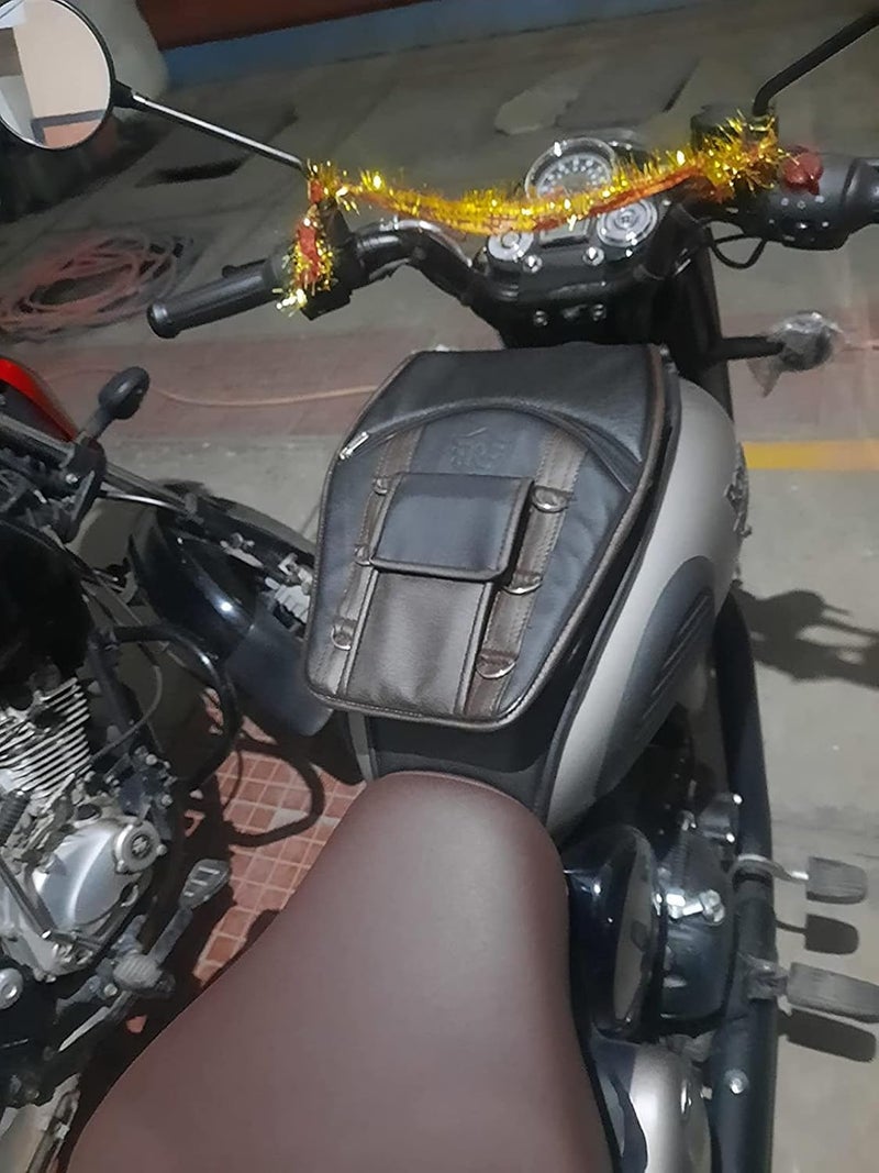 UNIWARE® Leatherette Scratch Proof Tank Cover/Tank Bag Compatible for RE Classic 350/500, RE Bullet,Electra and Standard Model Bikes - Mobile Pocket Tank Cover (Brown) - Image 2