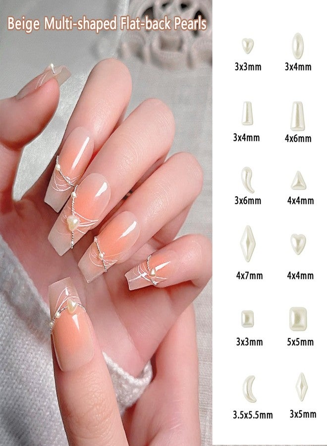 Snmzlc 2 Boxes Pearl Nail Charms 3D Multi-Shaped Nail Art Charm Flatback Half Round Pearls Star Heart Moon Beige Pearls for Crafting Nail Art DIY Design Decoration US284 (Beige Multi-Shaped) - Image 2