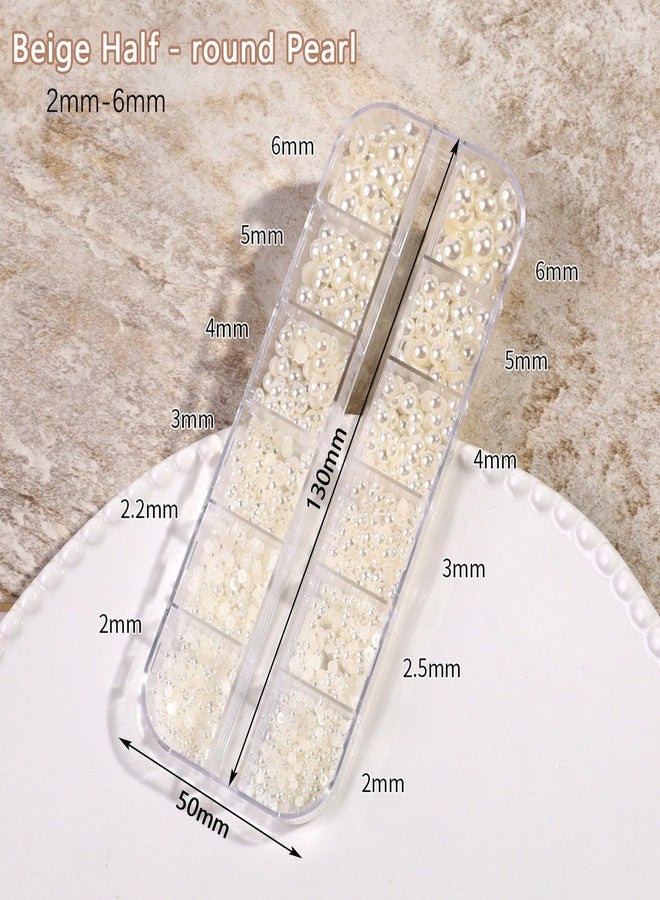 Snmzlc 2 Boxes Pearl Nail Charms 3D Multi-Shaped Nail Art Charm Flatback Half Round Pearls Star Heart Moon Beige Pearls for Crafting Nail Art DIY Design Decoration US284 (Beige Multi-Shaped) - Image 3