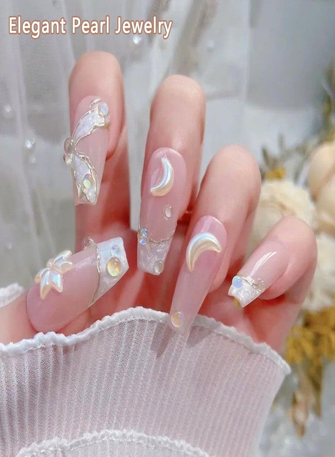 Snmzlc 2 Boxes Pearl Nail Charms 3D Multi-Shaped Nail Art Charm Flatback Half Round Pearls Star Heart Moon Beige Pearls for Crafting Nail Art DIY Design Decoration US284 (Beige Multi-Shaped) - Image 5