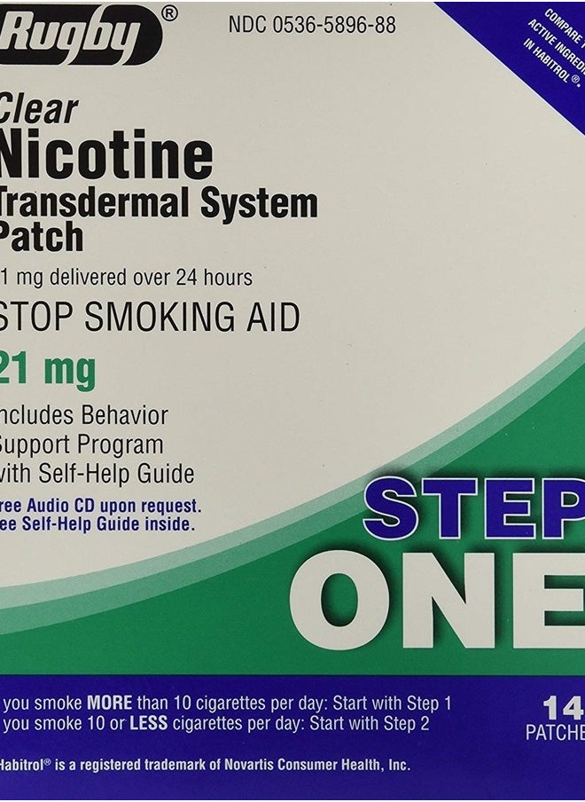 RUGBY LABORATORIES - Rugby Clear Nicotine Transdermal System Patch, 21 mg, 14 Count - Image 1