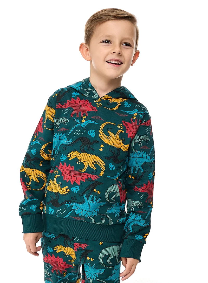 victor and jane Boys' 2-Piece Printed Dinosaur Hoodie and Jogger Set