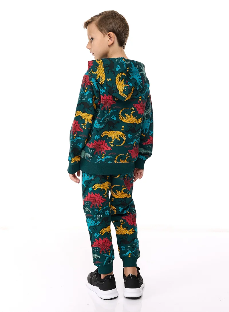 victor and jane Boys' 2-Piece Printed Dinosaur Hoodie and Jogger Set