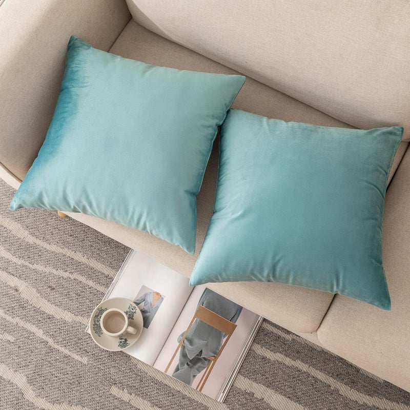 NiNi ALL Decorative Throw Pillow Covers Velvet 26x26 Inch Pack of 2 Light Blue Cushion Covers Soft for Couch Sofa Bedroom Living Room Outdoor - Image 3