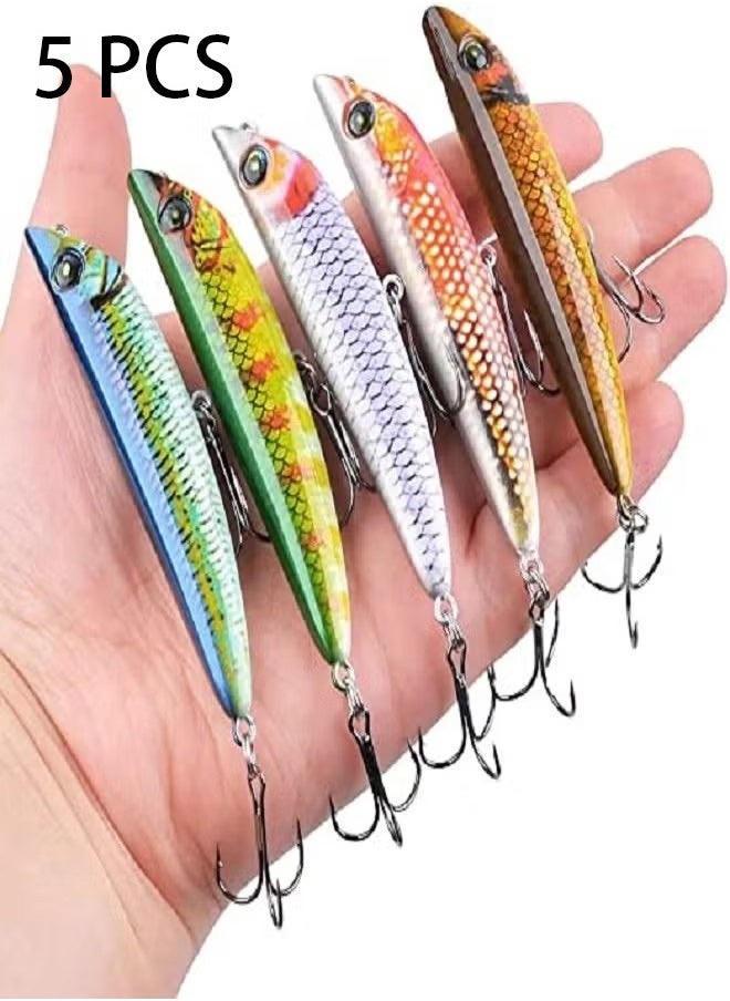 OMEVE Fishing Lures Kit 5 Pieces Bass Fishing Lures 3D Eye Hard Baits Top water Swimbait VIB Crankbait Popper Fishing Baits Sea Water Fishing Spoon With Realistic Body And Sharp Hooks  - Image 3