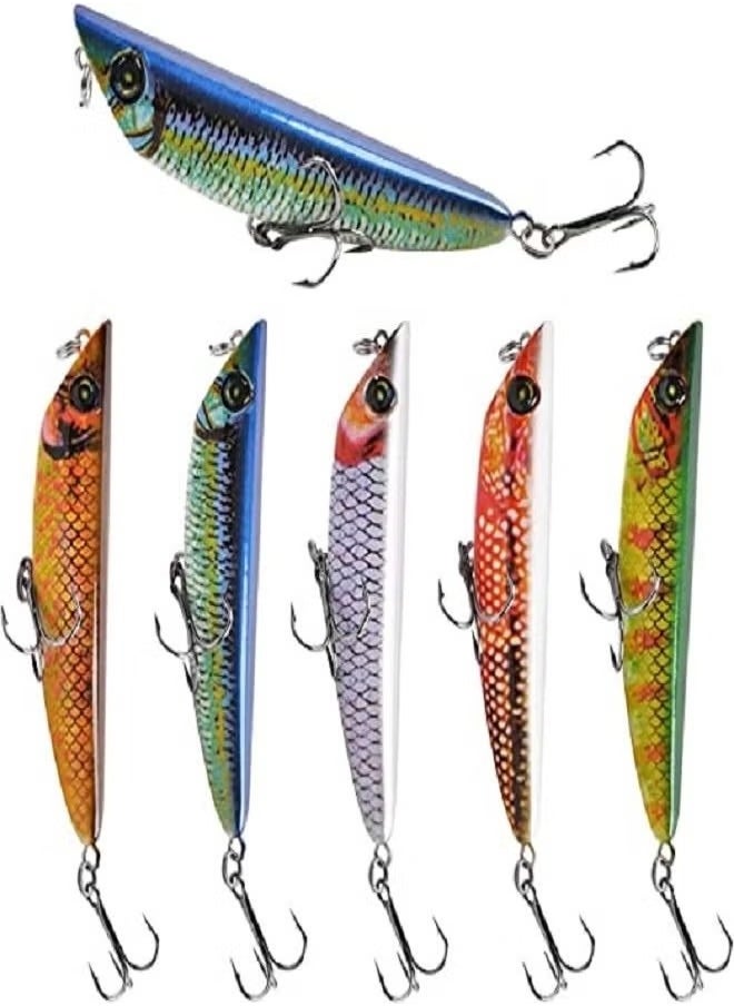 OMEVE Fishing Lures Kit 5 Pieces Bass Fishing Lures 3D Eye Hard Baits Top water Swimbait VIB Crankbait Popper Fishing Baits Sea Water Fishing Spoon With Realistic Body And Sharp Hooks  - Image 4
