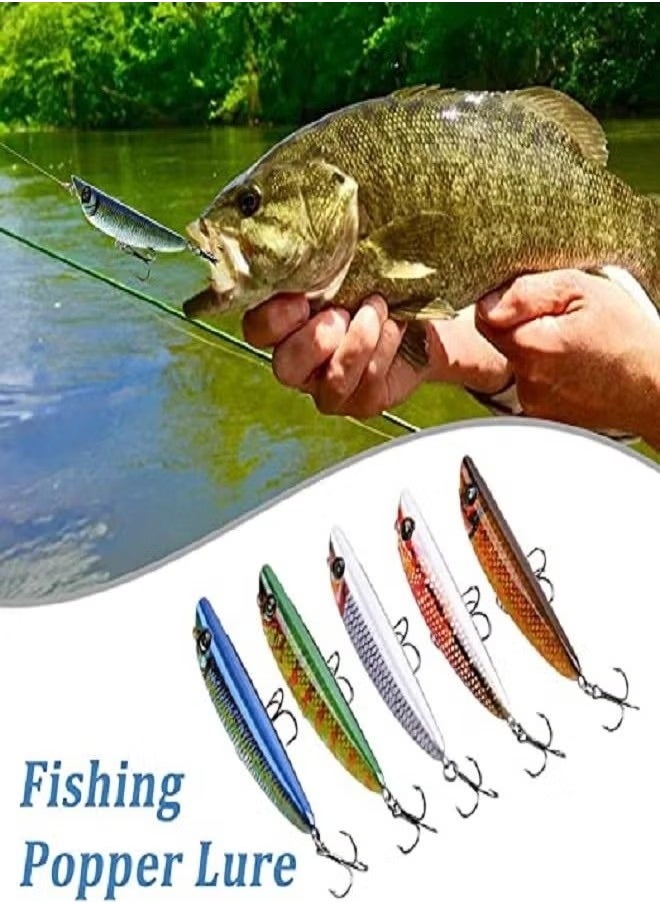 OMEVE Fishing Lures Kit 5 Pieces Bass Fishing Lures 3D Eye Hard Baits Top water Swimbait VIB Crankbait Popper Fishing Baits Sea Water Fishing Spoon With Realistic Body And Sharp Hooks  - Image 5