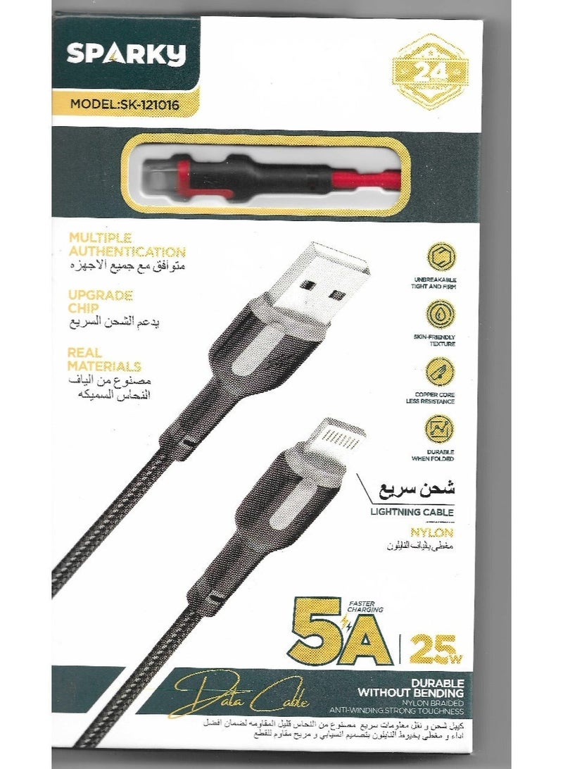 Sparky iPhone charging cable 1.2 meters, cut-resistant fabric, 25W fast charging 5A - Image 1