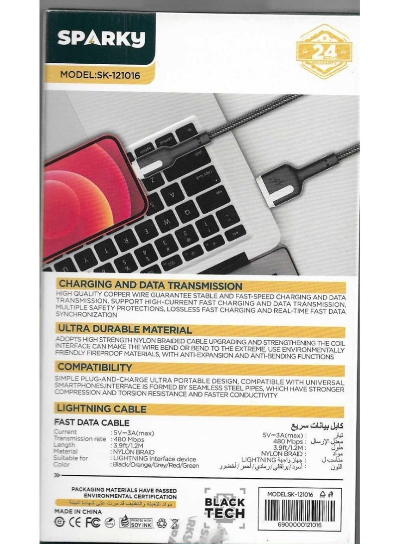 Sparky iPhone charging cable 1.2 meters, cut-resistant fabric, 25W fast charging 5A - Image 2