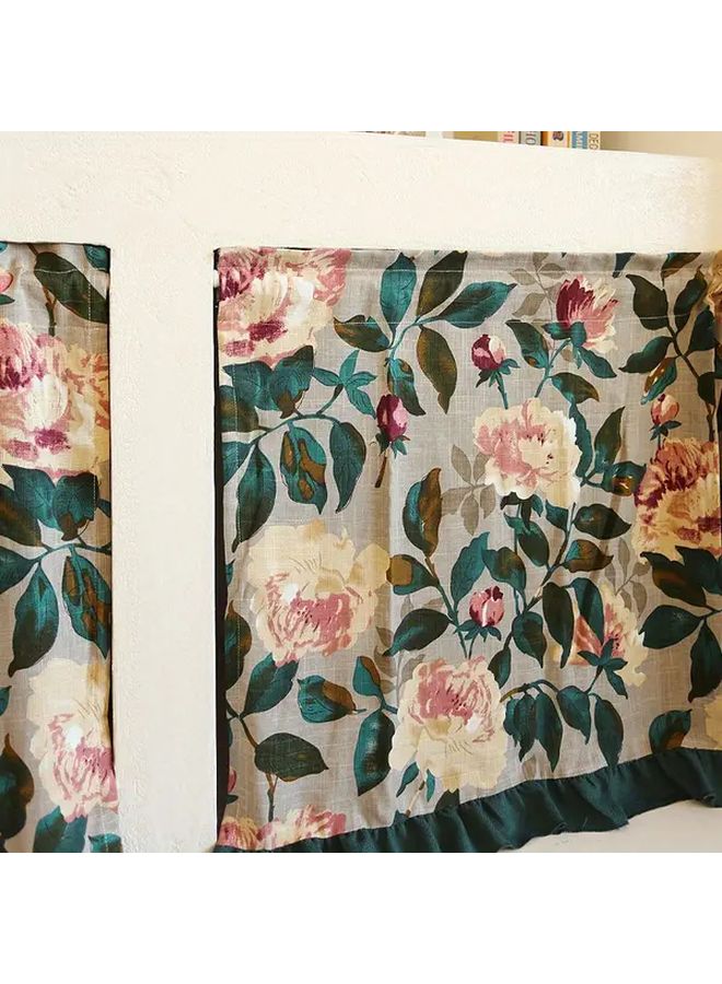 Dark Green Peony Floral Semi Curtain 49.21x23.62 Inch Light Filtering Rod Pocket Window Curtain For Kitchen Door Cabinet Easy Install Machine Washable Polyester Home Decor Rustic Accessory - Image 5