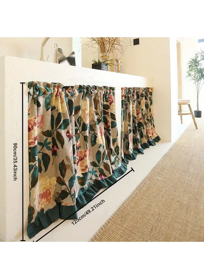 Dark Green Peony Floral Semi Curtain 49.21x23.62 Inch Light Filtering Rod Pocket Window Curtain For Kitchen Door Cabinet Easy Install Machine Washable Polyester Home Decor Rustic Accessory - Image 3