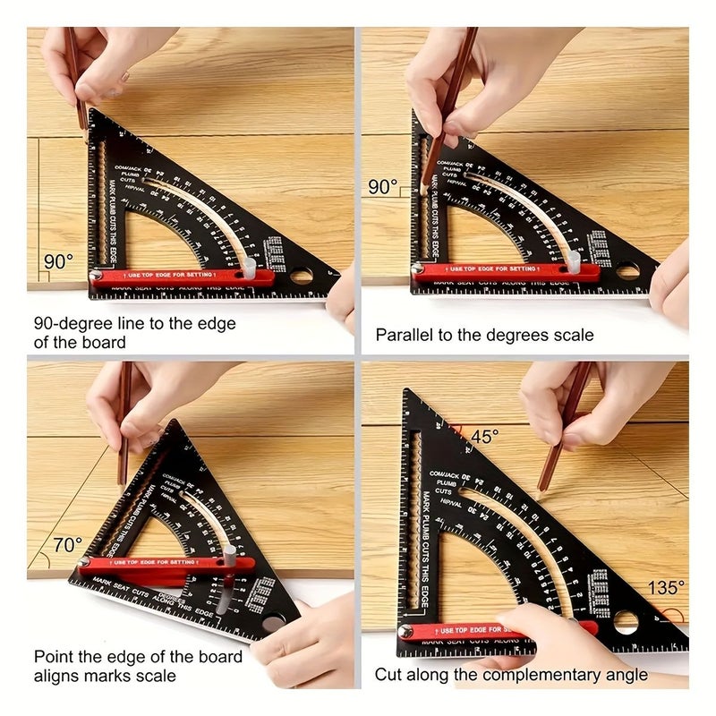 Black Rust Proof Triangle Ruler Multi Angle Precision Protractor Woodworking Tool - Image 5