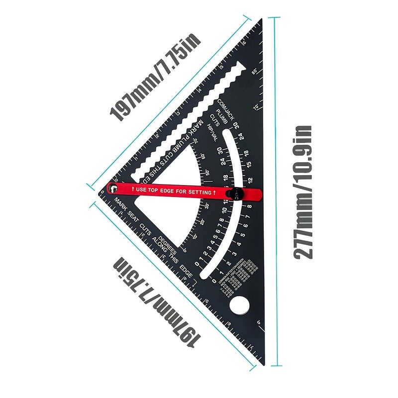 Black Rust Proof Triangle Ruler Multi Angle Precision Protractor Woodworking Tool - Image 1