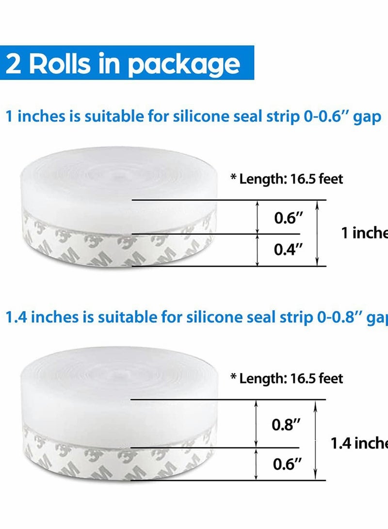 KASTWAVE 2 Rolls 33 Feet Door Weather Stripping Silicone Seal Strip Window Sealing Tape for Draft Stopper Adhesive Doors Windows and Shower Glass Gaps- Width 1'' 1.4''  - Image 4