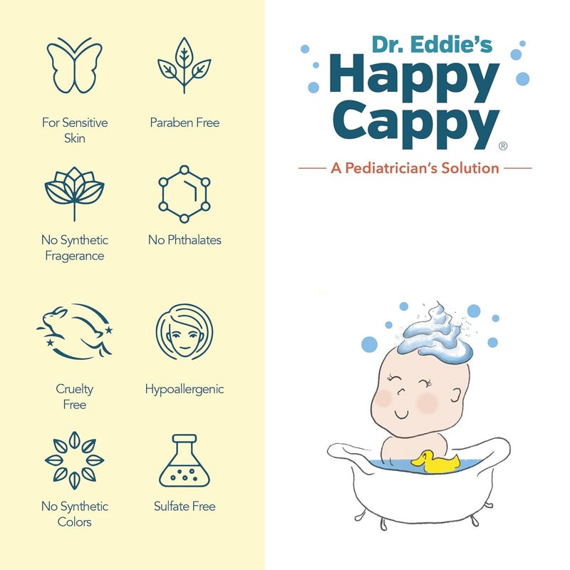 Happy Cappy شامبو الأطفال وغسول الجسم - غسول الجسم للأكزيما للأطفال والرضع، يساعد في الجفاف، يقلل من الحكة والاحمرار، مختبر من قبل أطباء الجلد، خالي من العطور - 8 أونصة سائلة (عبوة من 4) - Image 3