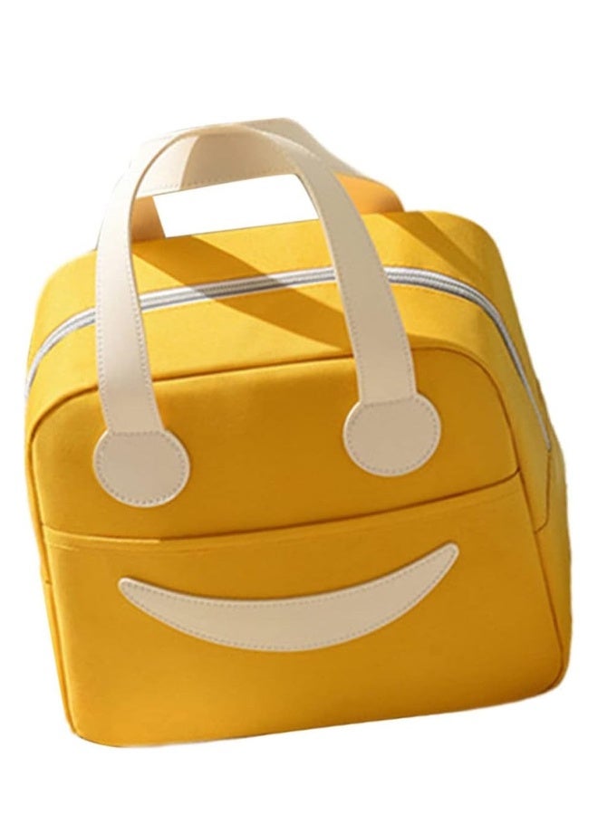 Toshionics Insulated Lunch Box Bag -  with Smiling Face Design – Leak-Proof Thermal Oxford Tote with Leather Handle – One Main Compartment & Outer Pocket – For Office, School, Work, Travel, Snacks – Reusable & Lightweight – Size 23.5x14x20.5 cm – 6.5L Capacity - Image 4