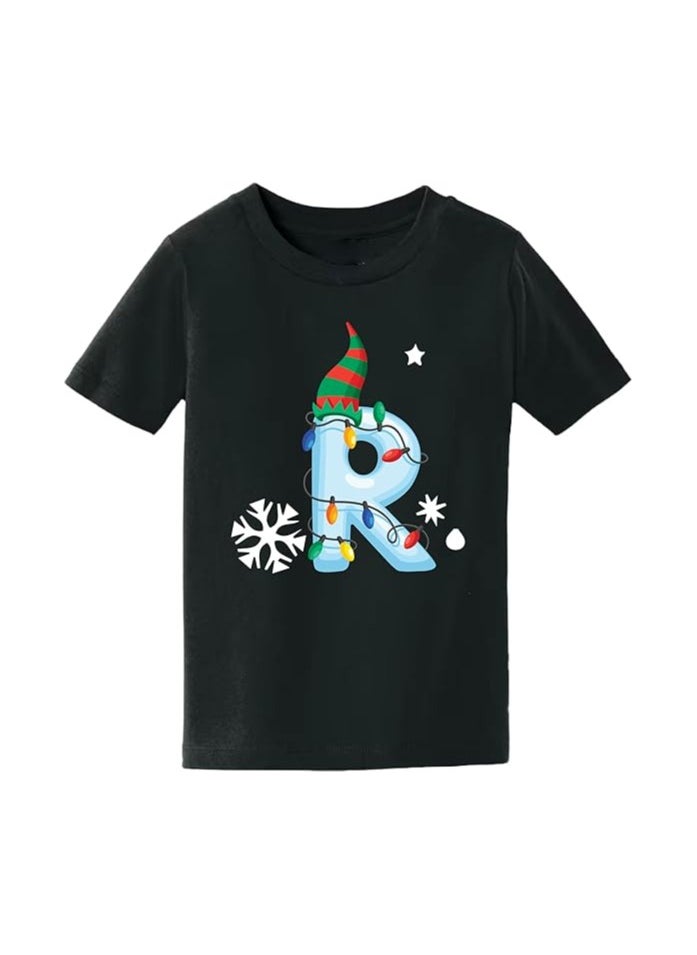 PRINTSHOP4ME - Christmas Initial Letter Printed Kids T-Shirts For Boys-Fun And Festive Holiday Gift For Your Little Guy-Gifts For Friends And Family Printed Round Neck T-Shirts For Kids - Image 1