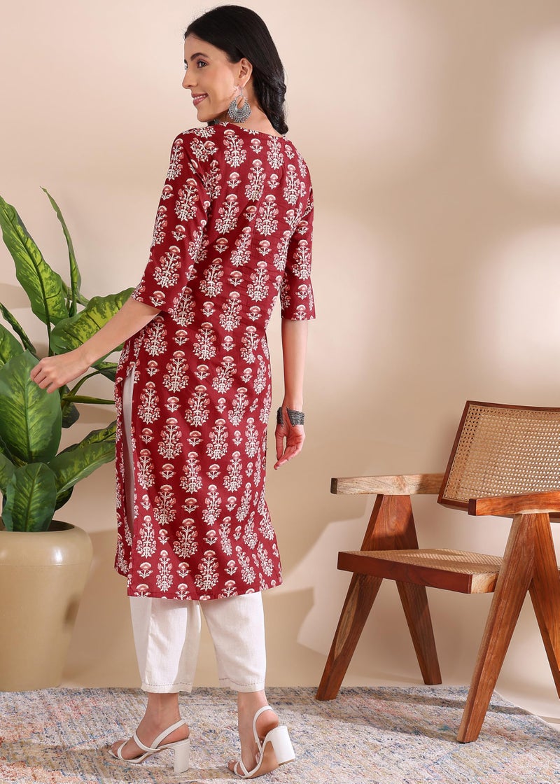 LAVANDIS Womens Printed Straight Cotton Kurti for Casual Wear Kurta Purple - Image 3