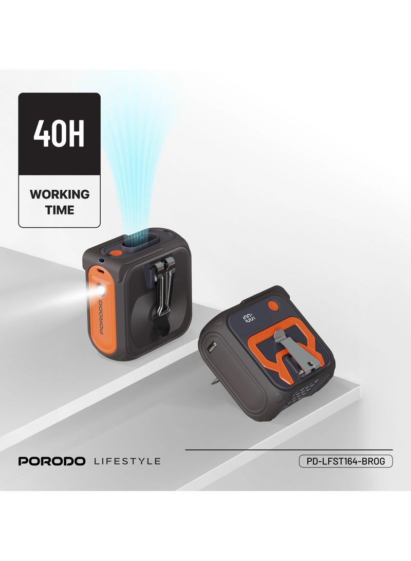 porodo Lifestyle Multifunction Cooling Waist Fan with 10000 mAh Power Bank and Flashlight / 10000mAh Powerbank / Portable Fan / Fan for Exercise / Powerful Wind / 5 Speed Level - Brown Orange - Image 3