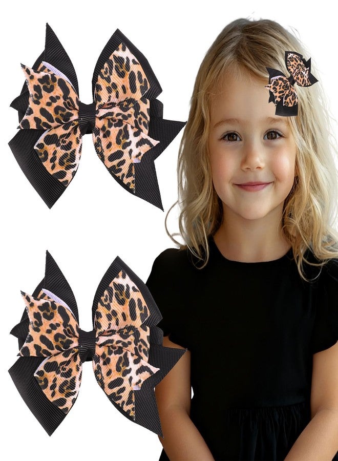 Whaline 2Pcs Leopard Hair Bow Clips Grosgrain Ribbon Alligator Clips Brown Safari Jungle Cheetah Hair Barrettes for Birthday Baby Shower Women Hairstyle Accessories - Image 1