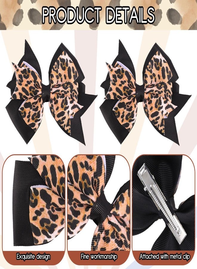 Whaline 2Pcs Leopard Hair Bow Clips Grosgrain Ribbon Alligator Clips Brown Safari Jungle Cheetah Hair Barrettes for Birthday Baby Shower Women Hairstyle Accessories - Image 3