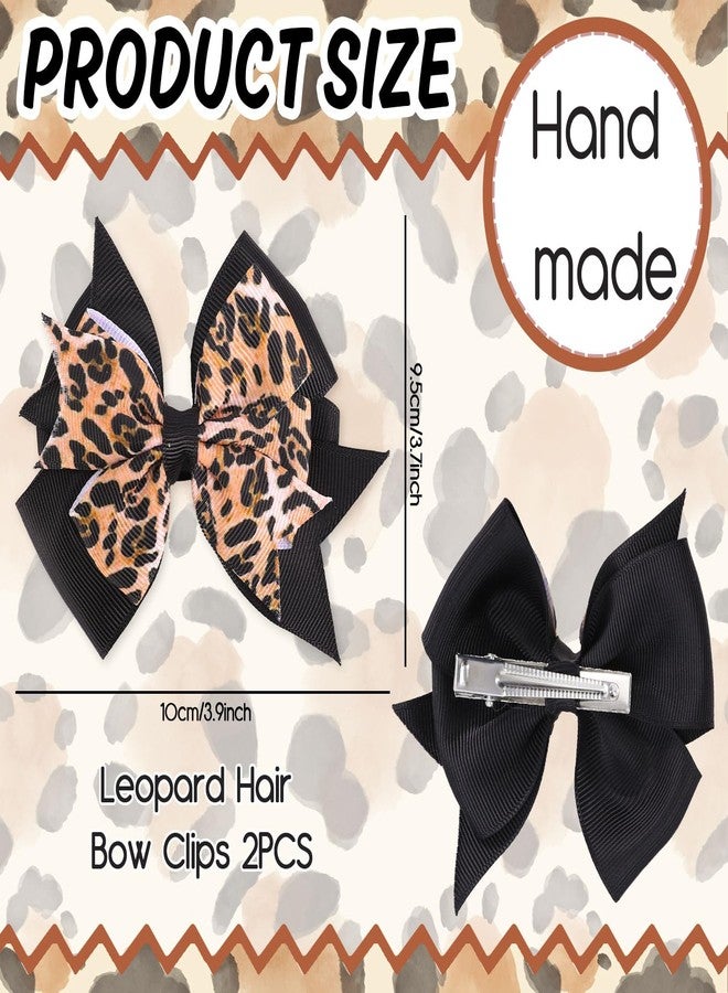 Whaline 2Pcs Leopard Hair Bow Clips Grosgrain Ribbon Alligator Clips Brown Safari Jungle Cheetah Hair Barrettes for Birthday Baby Shower Women Hairstyle Accessories - Image 2