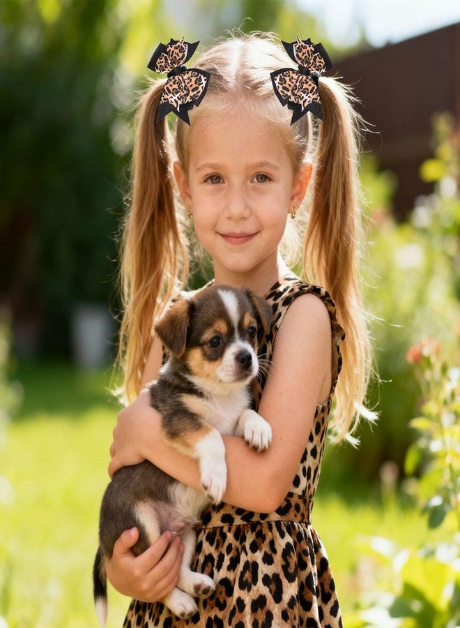 Whaline 2Pcs Leopard Hair Bow Clips Grosgrain Ribbon Alligator Clips Brown Safari Jungle Cheetah Hair Barrettes for Birthday Baby Shower Women Hairstyle Accessories - Image 5