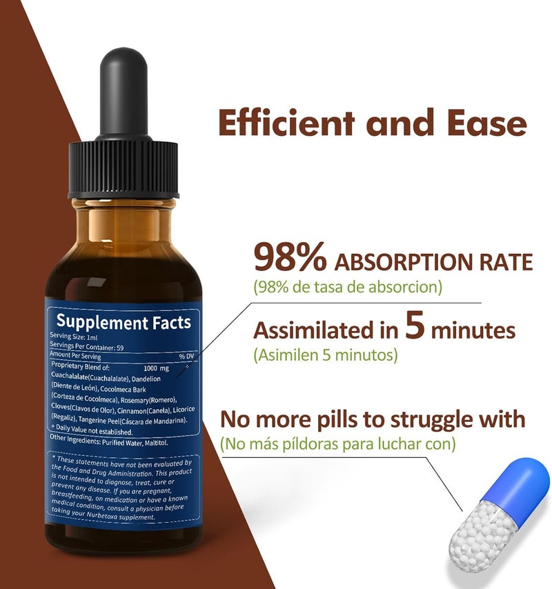 Nurbetoxa قطرات صحة الجهاز الهضمي كواتشالايت مكمل الهضم لدعم تطهير الأمعاء وقرحة المعدة قشرة كوكولميكا لإيقاظ الهضم وتنظيف المعدة 2 أونصة - Image 5