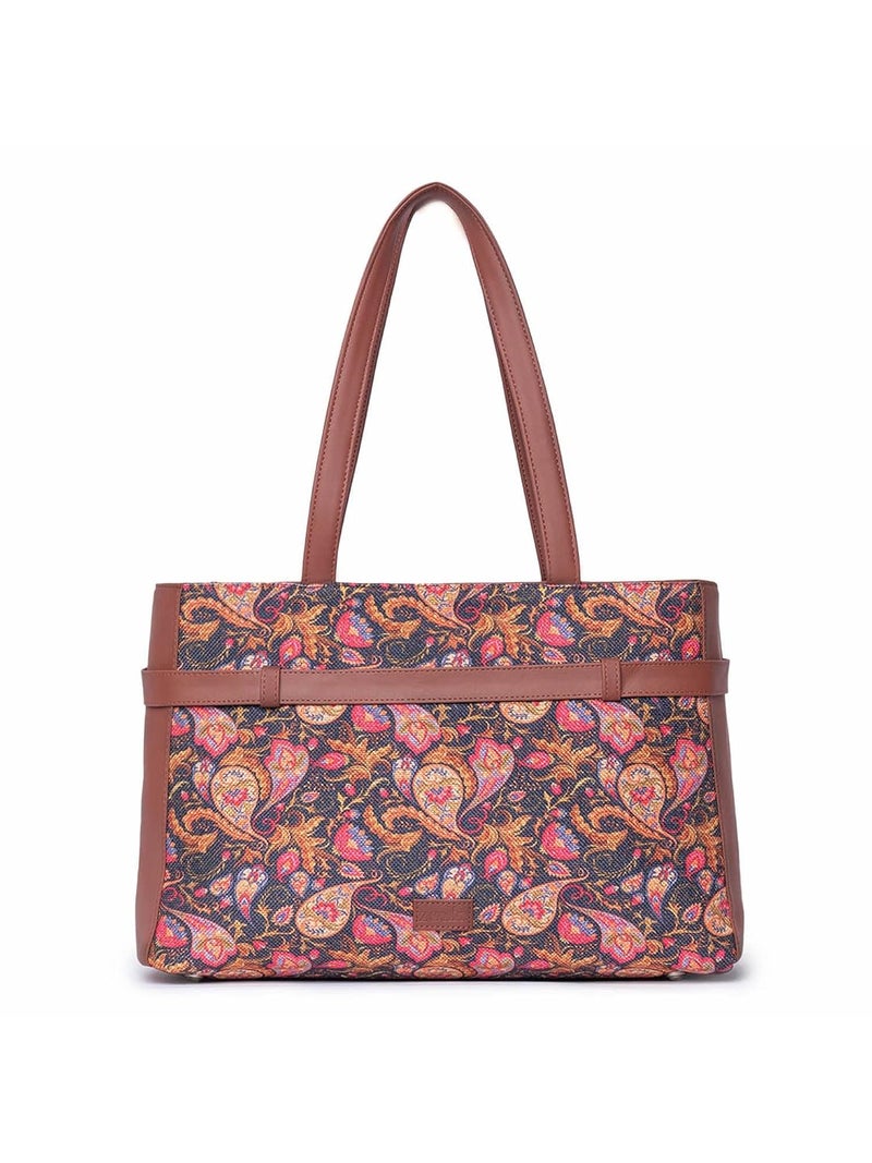 ZOUK حقيبة كتانية مصنوعة يدويًا من الجلد النباتي للنساء، حقيبة كتف بيانية للمكتب - Image 1