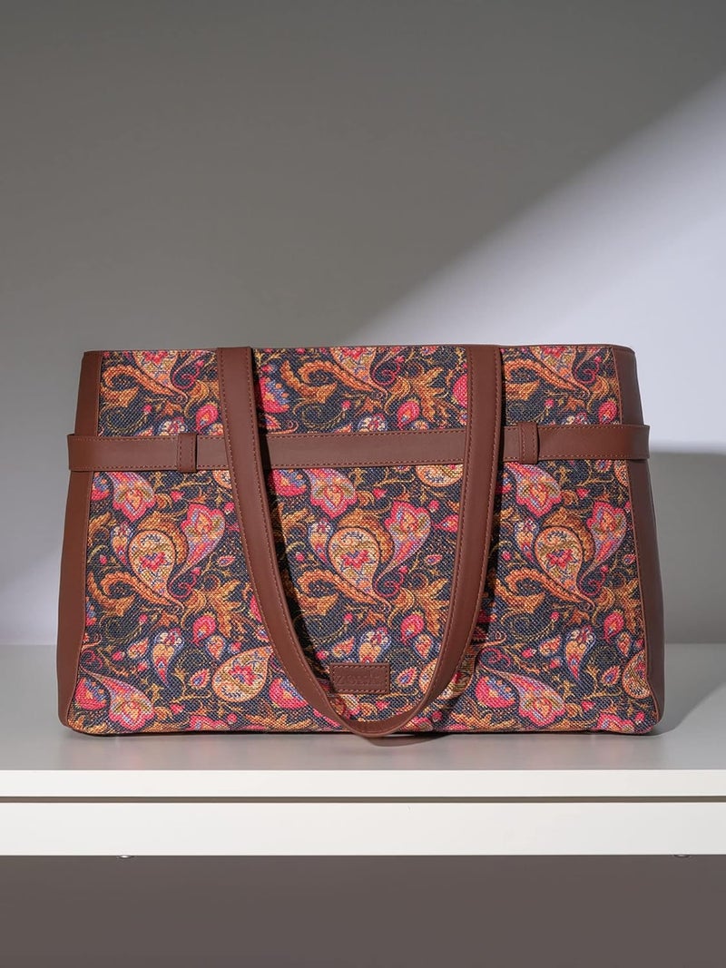 ZOUK حقيبة كتانية مصنوعة يدويًا من الجلد النباتي للنساء، حقيبة كتف بيانية للمكتب - Image 3