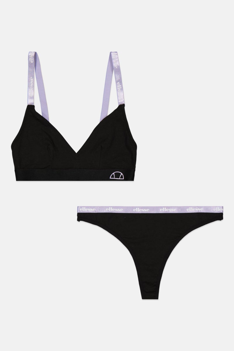 Ellesse Women 2 Pieces Brand Logo Bralette And Thong Set, Black  - Image 1